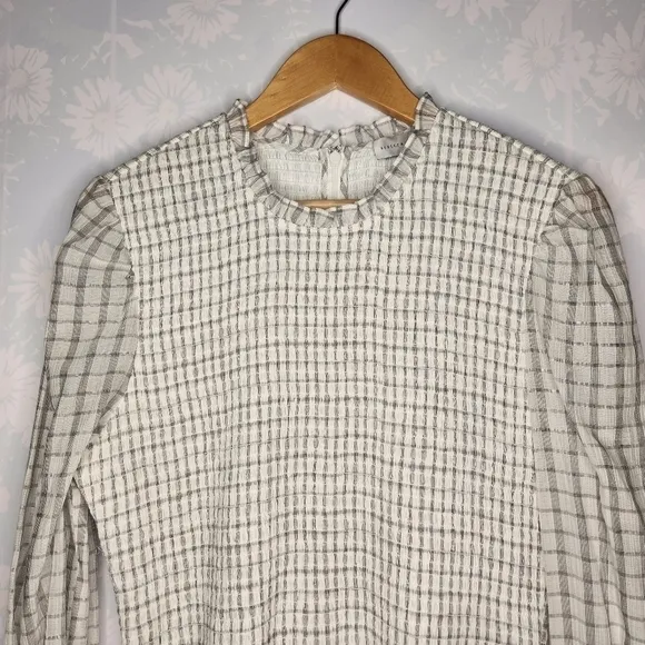 Rebecca Vallance Misty Long Sleeve Mini Smocked Plaid Gauzy Dress Size 8