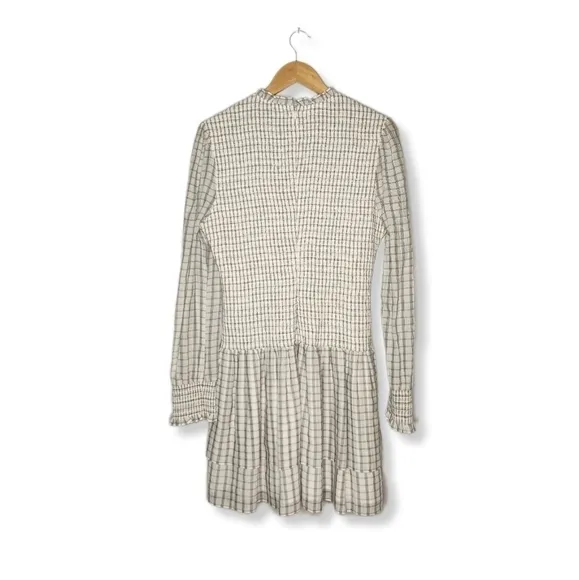 Rebecca Vallance Misty Long Sleeve Mini Smocked Plaid Gauzy Dress Size 8