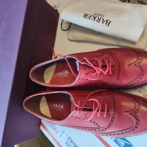 Red Leather Oxford Shoes with Brogue Detailing