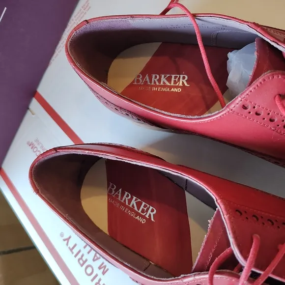 Red Leather Oxford Shoes with Brogue Detailing