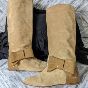 Red Valentino Tan Suede Bow Flat Boots....Size 40