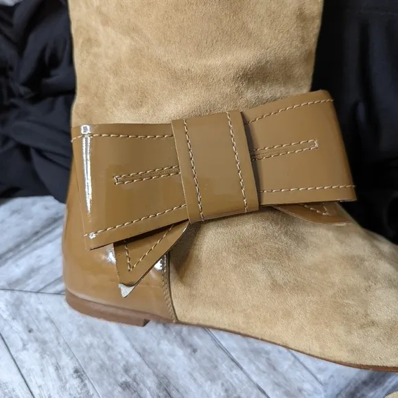 Red Valentino Tan Suede Bow Flat Boots....Size 40