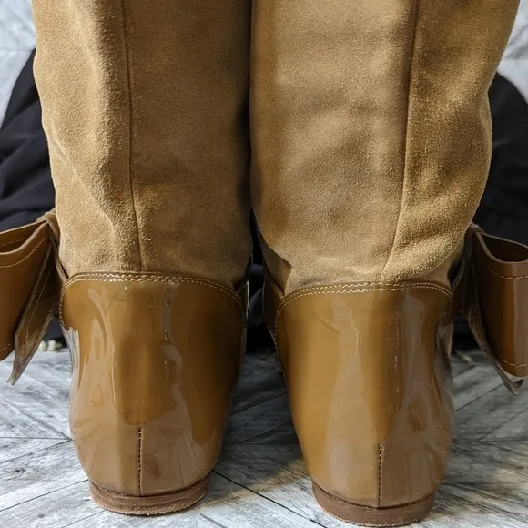 Red Valentino Tan Suede Bow Flat Boots....Size 40