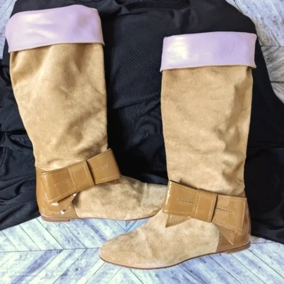 Red Valentino Tan Suede Bow Flat Boots....Size 40