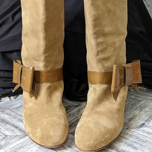 Red Valentino Tan Suede Bow Flat Boots....Size 40