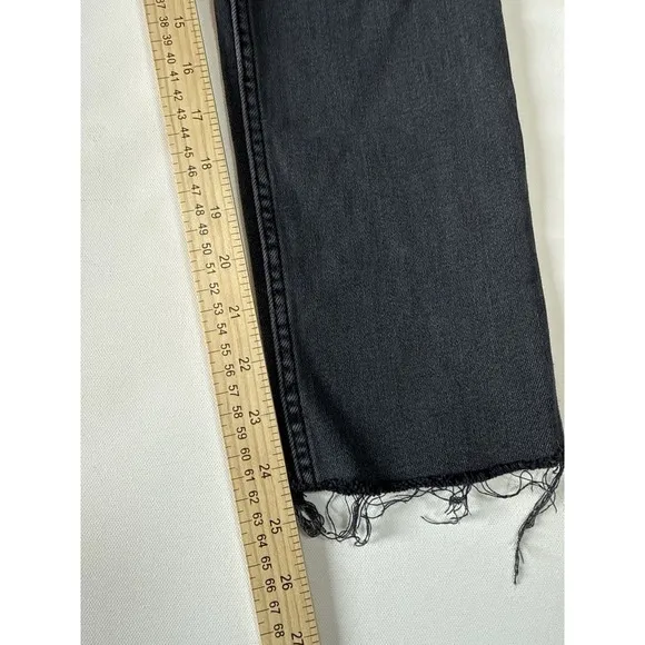 RE/DONE Originals High Rise Ankle Crop Jeans Faded Black 25 Raw Hem Button Fly
