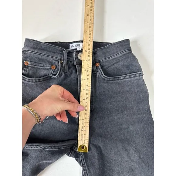RE/DONE Originals High Rise Ankle Crop Jeans Faded Black 25 Raw Hem Button Fly