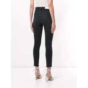 RE/DONE Originals High Rise Ankle Crop Jeans Faded Black 25 Raw Hem Button Fly