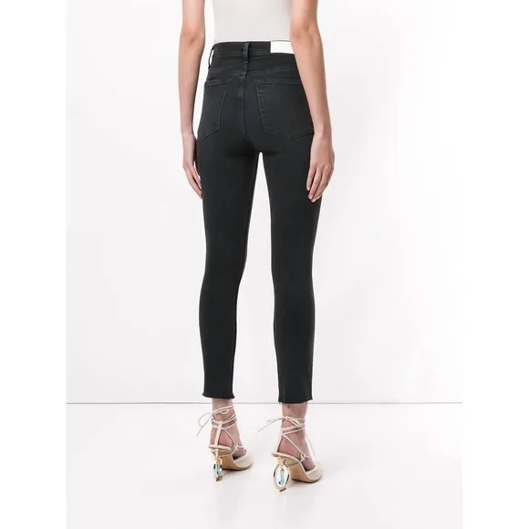 RE/DONE Originals High Rise Ankle Crop Jeans Faded Black 25 Raw Hem Button Fly