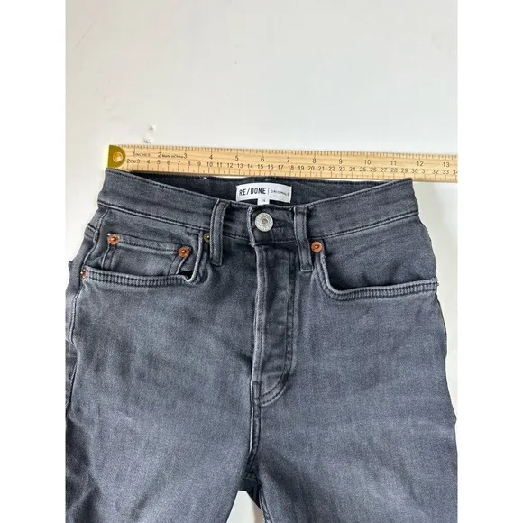 RE/DONE Originals High Rise Ankle Crop Jeans Faded Black 25 Raw Hem Button Fly
