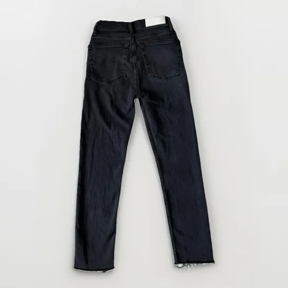 RE/DONE Originals High Rise Ankle Crop Jeans Faded Black 25 Raw Hem Button Fly