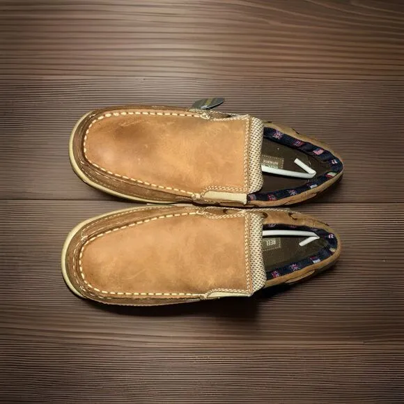 REEL LEGENDS Boat Shoes Mens Size 7.5W Catamaran Slip On Leather Tan New
