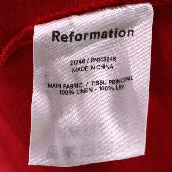 Reformation Bridgton Off-Shoulder Midi Dress in Red Linen