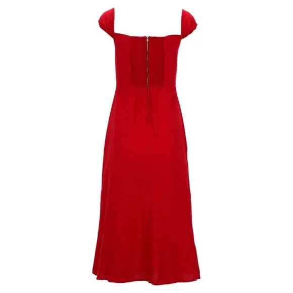 Reformation Bridgton Off-Shoulder Midi Dress in Red Linen