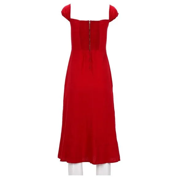 Reformation Bridgton Off-Shoulder Midi Dress in Red Linen