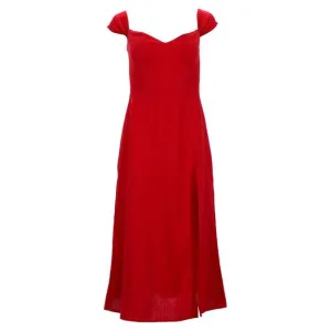 Reformation Bridgton Off-Shoulder Midi Dress in Red Linen
