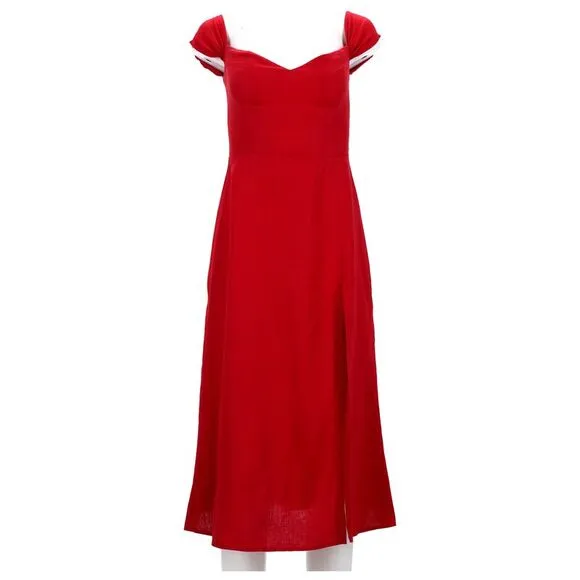 Reformation Bridgton Off-Shoulder Midi Dress in Red Linen