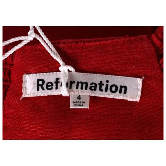 Reformation Bridgton Off-Shoulder Midi Dress in Red Linen