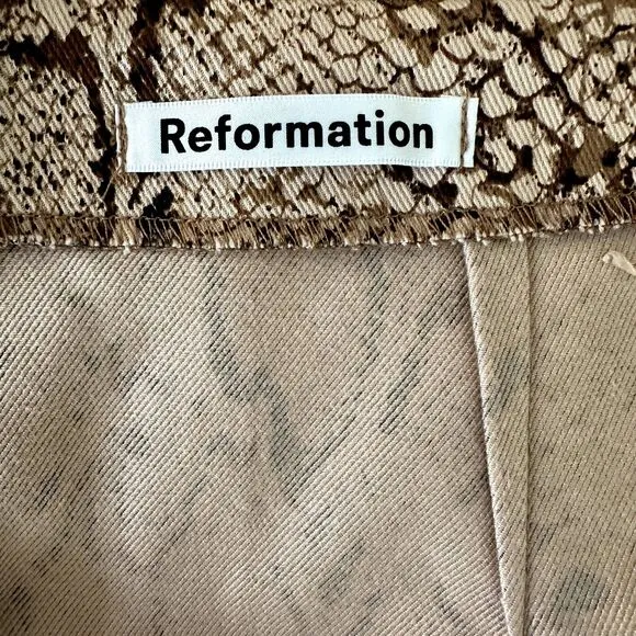 Reformation Jaime Snake Skin Print Mini Skirt in Brown