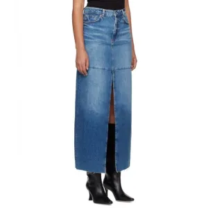 Reformation Women's Tazz Blue Denim Maxi Skirt Front Vent NWT 25 #1338