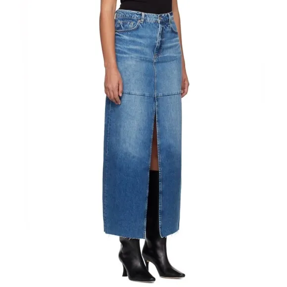Reformation Women's Tazz Blue Denim Maxi Skirt Front Vent NWT 25 #1338