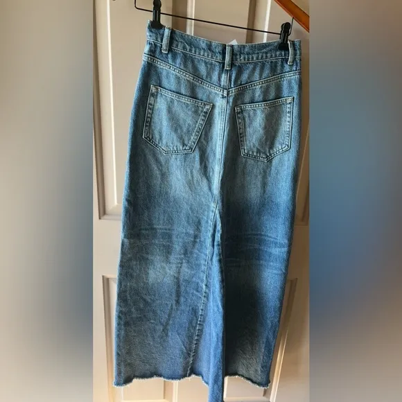 Reformation Women's Tazz Blue Denim Maxi Skirt Front Vent NWT 25 #1338