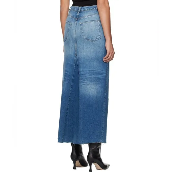 Reformation Women's Tazz Blue Denim Maxi Skirt Front Vent NWT 25 #1338