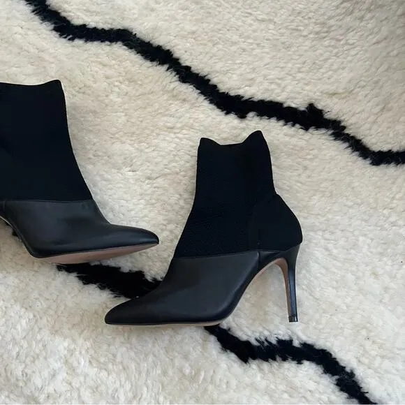 Reiss Cosmos Black Leather Knitted Ankle Boots