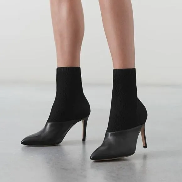 Reiss Cosmos Black Leather Knitted Ankle Boots