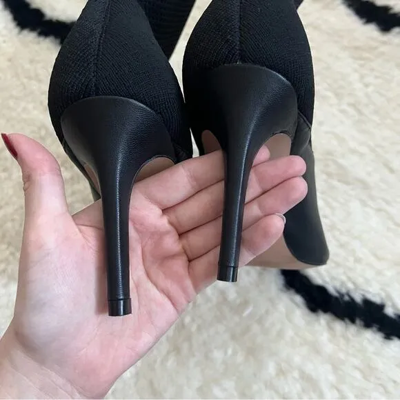 Reiss Cosmos Black Leather Knitted Ankle Boots