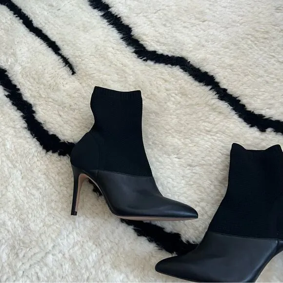 Reiss Cosmos Black Leather Knitted Ankle Boots