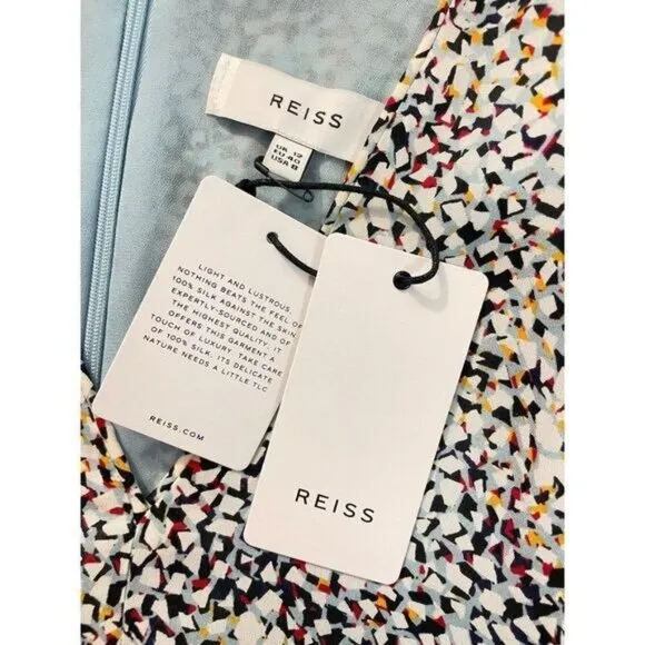 Reiss Multicolor Prose Mosaic Print Silk Casual Dress US size 6 8 NWT