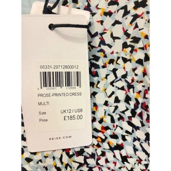 Reiss Multicolor Prose Mosaic Print Silk Casual Dress US size 6 8 NWT