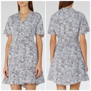 Reiss Multicolor Prose Mosaic Print Silk Casual Dress US size 6 8 NWT