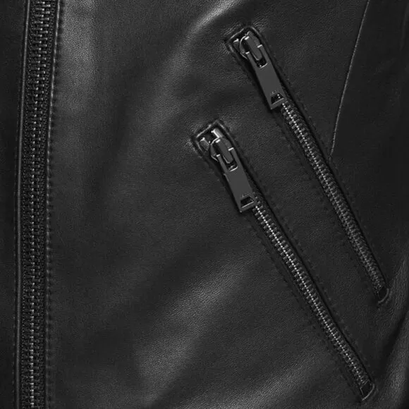 Reiss - Thea Collarless Leather Jacket, Black, US 4