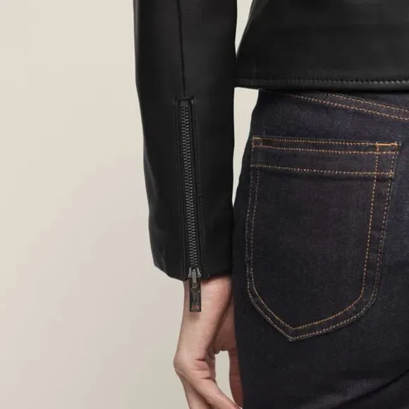 Reiss - Thea Collarless Leather Jacket, Black, US 4