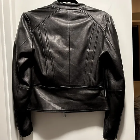 Reiss - Thea Collarless Leather Jacket, Black, US 4