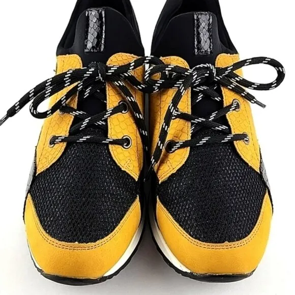 Remonte Women's Lace Up Casual Leopard Print Yellow Black Trainers Shoes Size 40
