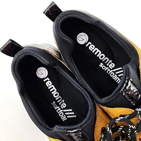 Remonte Women's Lace Up Casual Leopard Print Yellow Black Trainers Shoes Size 40