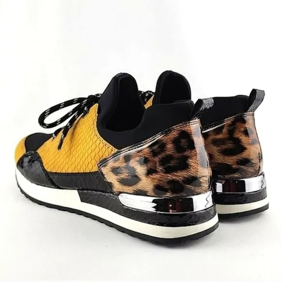 Remonte Women's Lace Up Casual Leopard Print Yellow Black Trainers Shoes Size 40