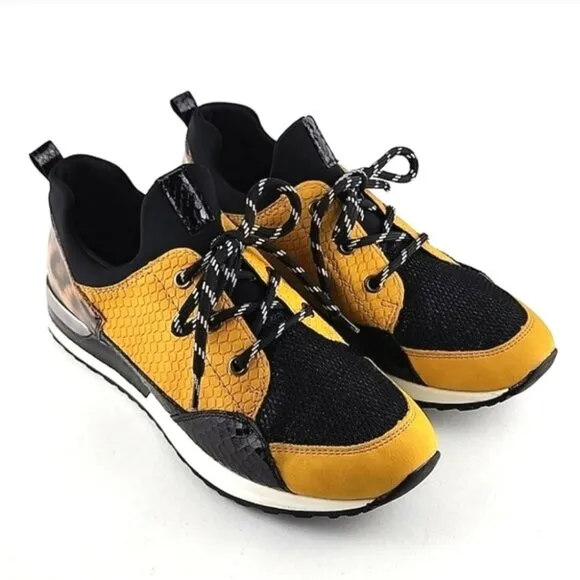 Remonte Women's Lace Up Casual Leopard Print Yellow Black Trainers Shoes Size 40