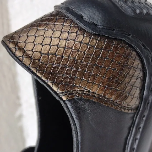 Rieker Antistress Celia Black Bronze  Snakeskin Leather Square Toe Loafer Shoe