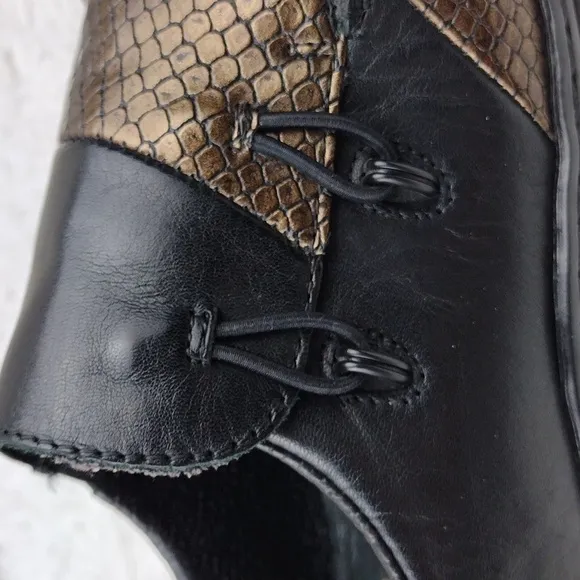 Rieker Antistress Celia Black Bronze  Snakeskin Leather Square Toe Loafer Shoe