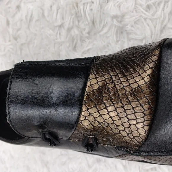 Rieker Antistress Celia Black Bronze  Snakeskin Leather Square Toe Loafer Shoe