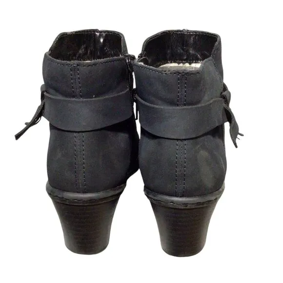 RIEKER Blau 2&quot; Low Heel Ankle Boots 40 8.5 Harness Zip Booties Solid Black 54983