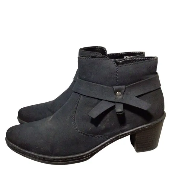RIEKER Blau 2&quot; Low Heel Ankle Boots 40 8.5 Harness Zip Booties Solid Black 54983