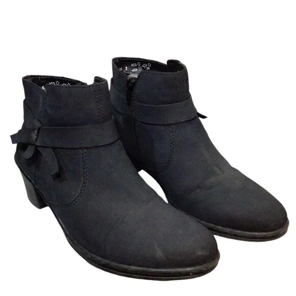 RIEKER Blau 2&quot; Low Heel Ankle Boots 40 8.5 Harness Zip Booties Solid Black 54983