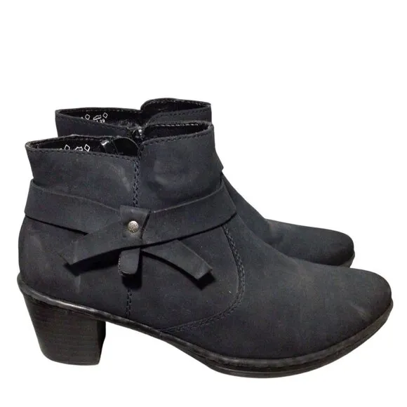 RIEKER Blau 2&quot; Low Heel Ankle Boots 40 8.5 Harness Zip Booties Solid Black 54983
