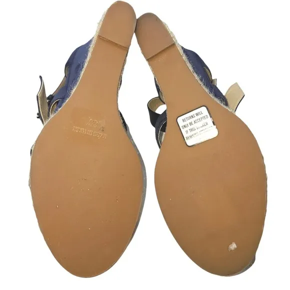 Ritch Erani NYFC Women Navy Blue Open Toe Wedge Heel Sandals SZ 37/ 6.5 US NWOB