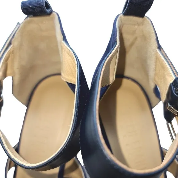 Ritch Erani NYFC Women Navy Blue Open Toe Wedge Heel Sandals SZ 37/ 6.5 US NWOB